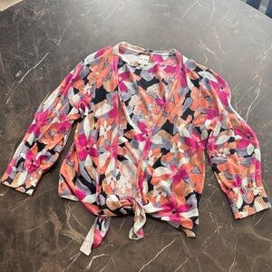 Nic + Zoe Multicolor Floral Tie-Front cardigan sweater.